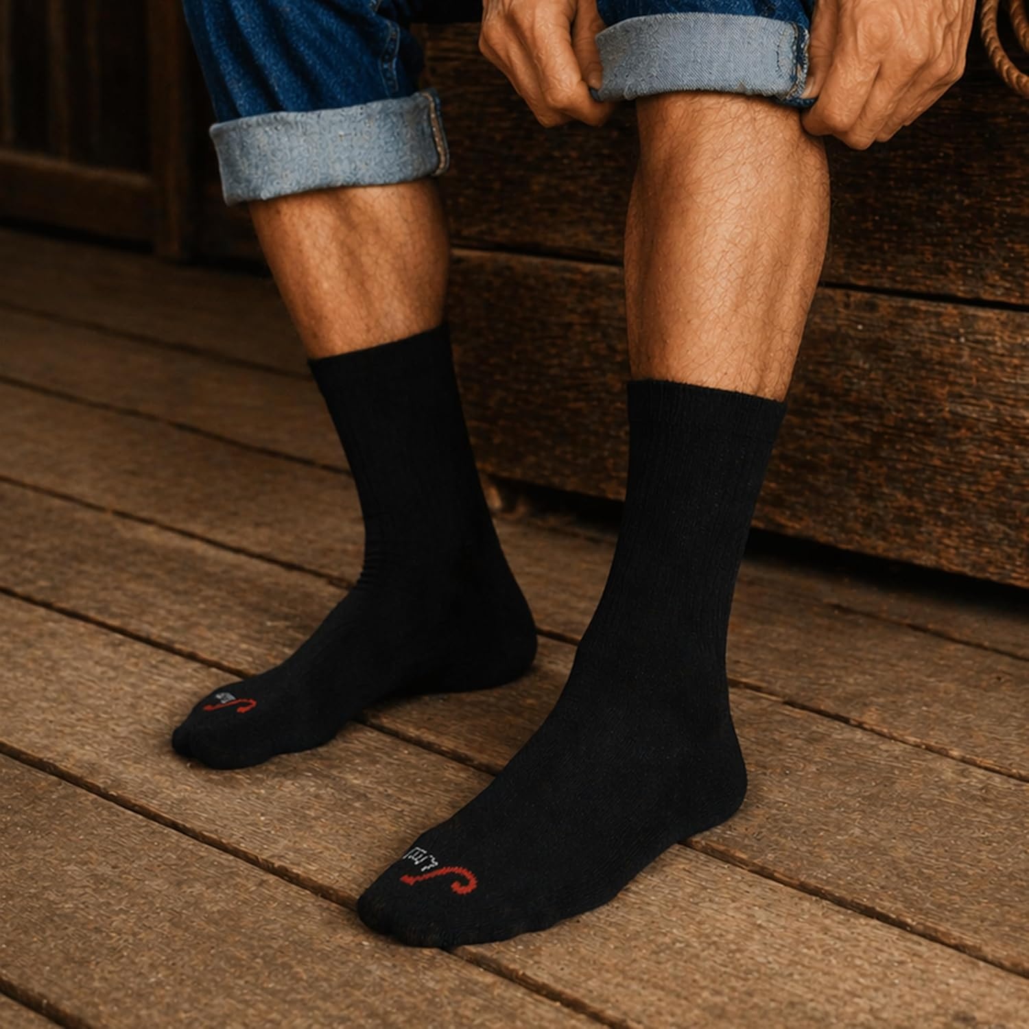image:imageJustin Men Women amp Youth Half Cushion Cotton Crew Socks 3 Pack Ringspun Cotton Blend Seamless Toe Everyday Crew SocksBlack