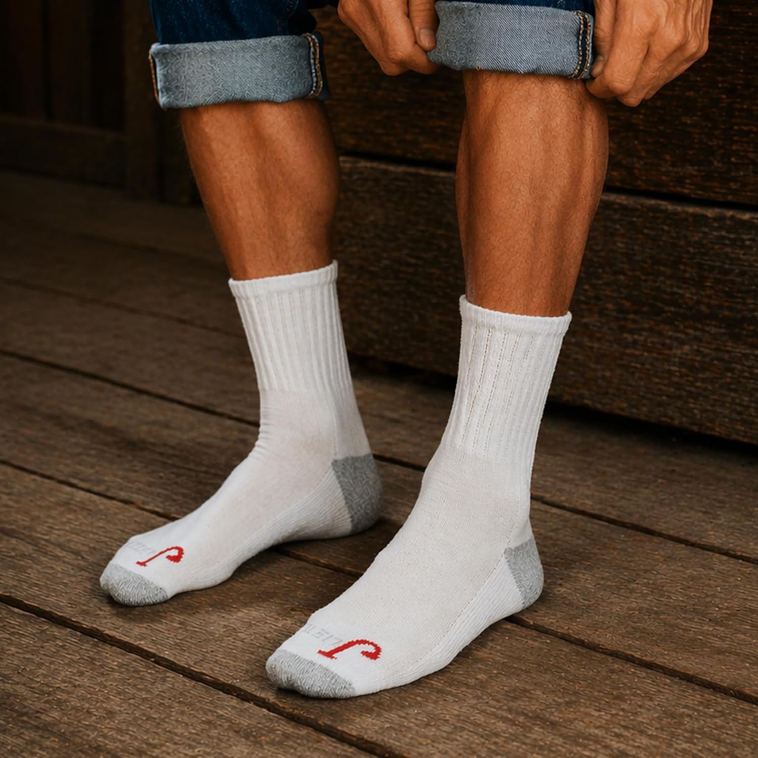 image:imageJustin Men Women amp Youth Half Cushion Cotton Crew Socks 3 Pack Ringspun Cotton Blend Seamless Toe Everyday Crew SocksWhite