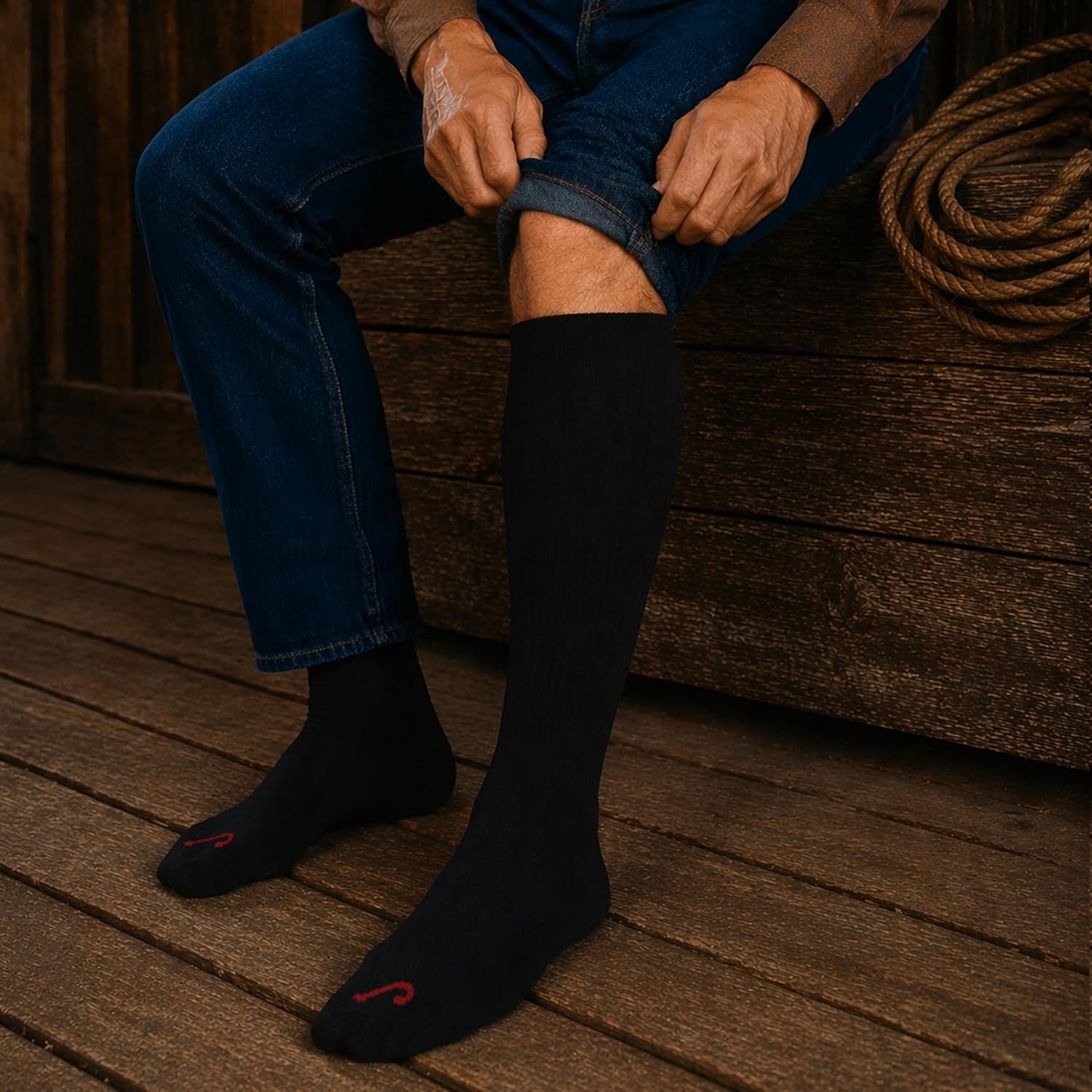 image:imageJustin Men Women amp Youth Half Cushion Cotton OverTheCalf Socks 3 Pack Seamless Toe Ringspun Cotton BlendBlack