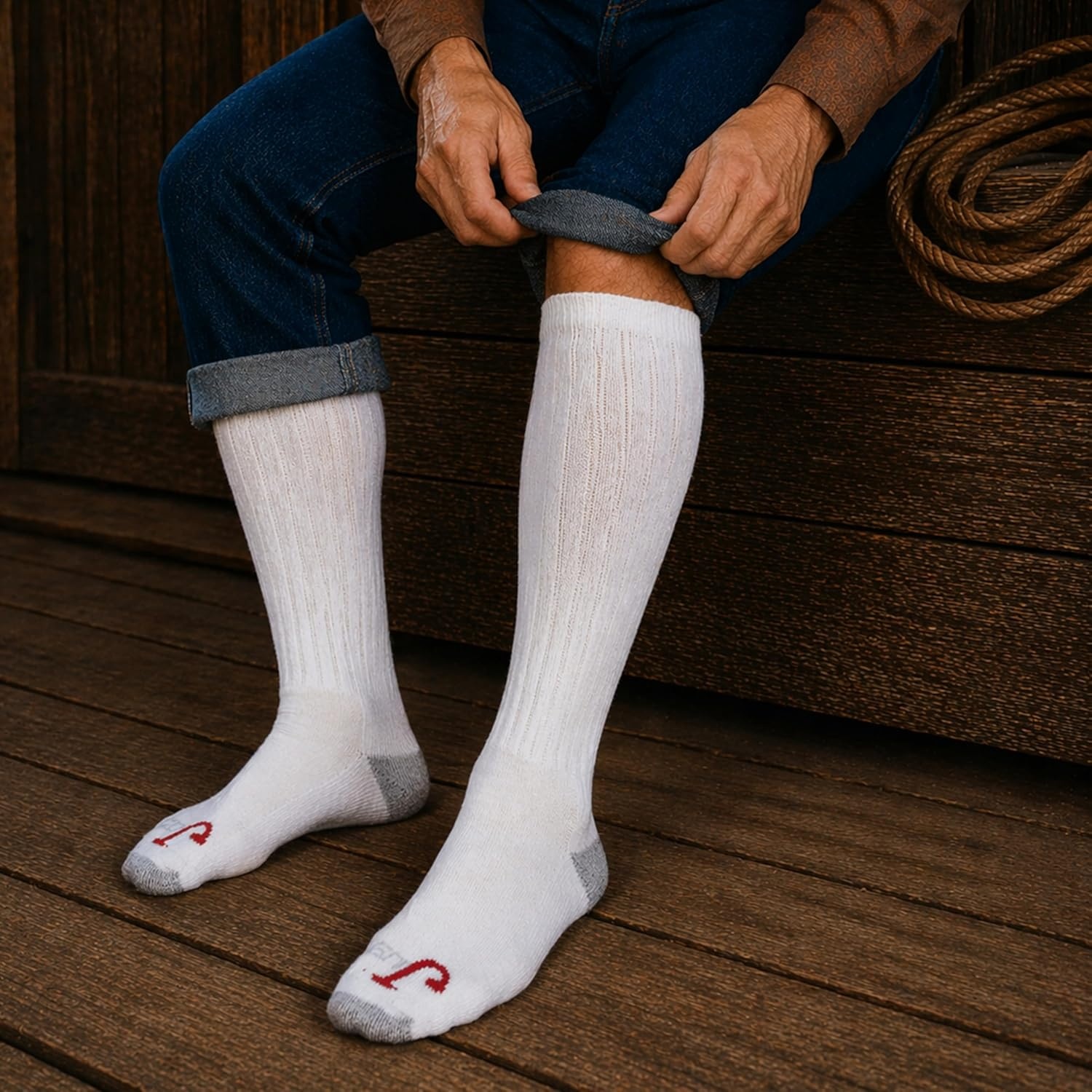 image:imageJustin Men Women amp Youth Half Cushion Cotton OverTheCalf Socks 3 Pack Seamless Toe Ringspun Cotton BlendWhite