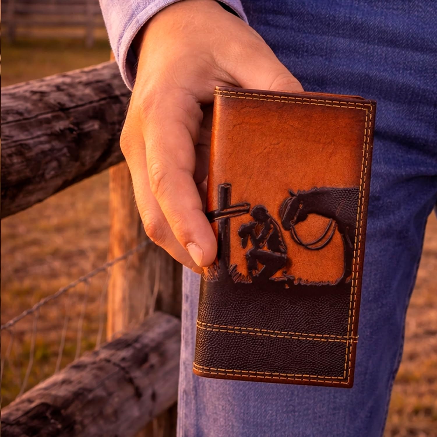 image:imageJustin Mens Genuine Leather Jr Rodeo Wallet Praying Cowboy