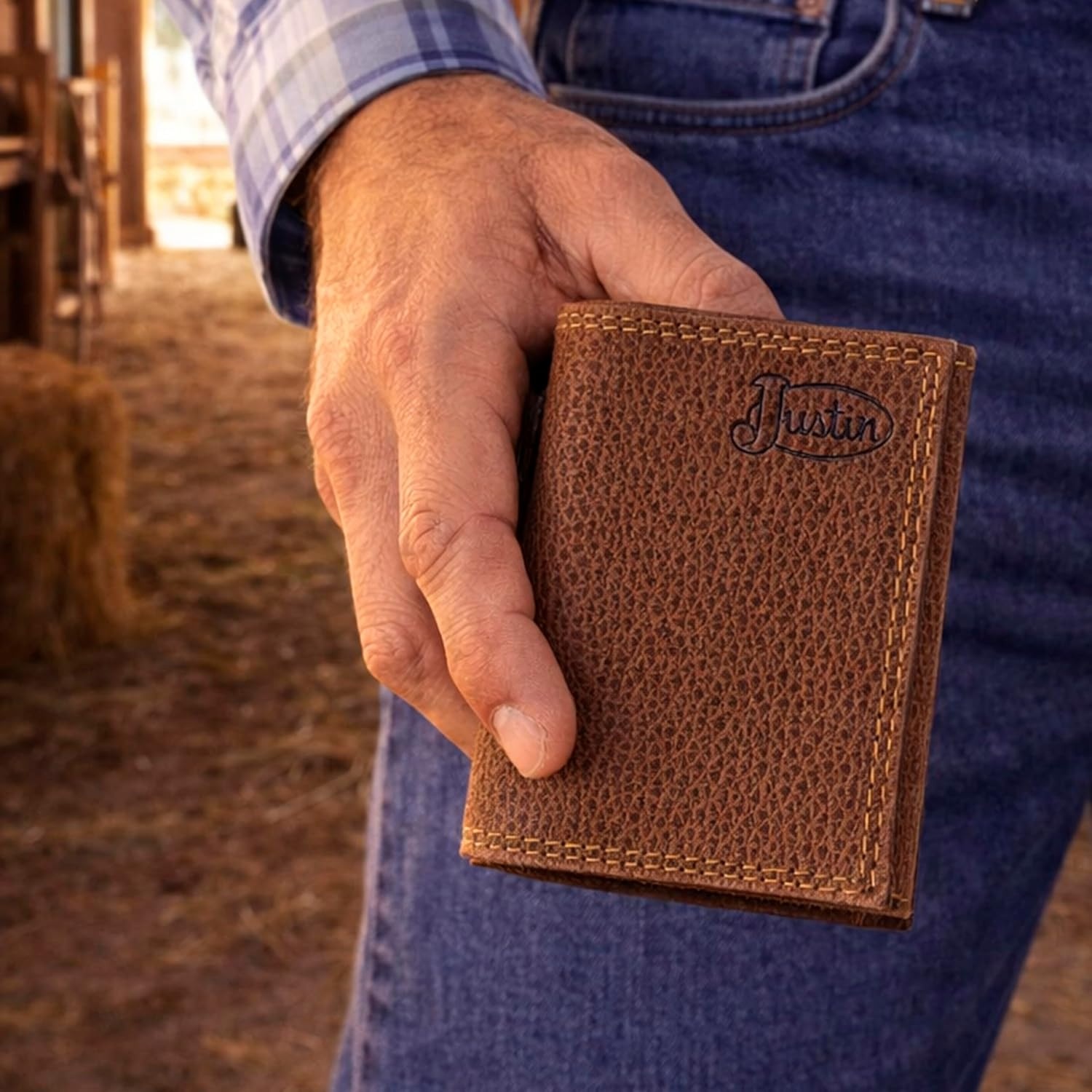 image:imageJustin Mens Genuine Leather Trifold Wallet Brown Meshtro