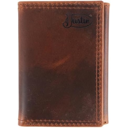 image:imageJustin Mens Genuine Leather Trifold Wallet Oiled Brown