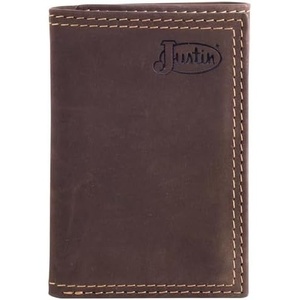 image:imageJustin Mens Genuine Leather Trifold Wallet Dark Brown Nubuck