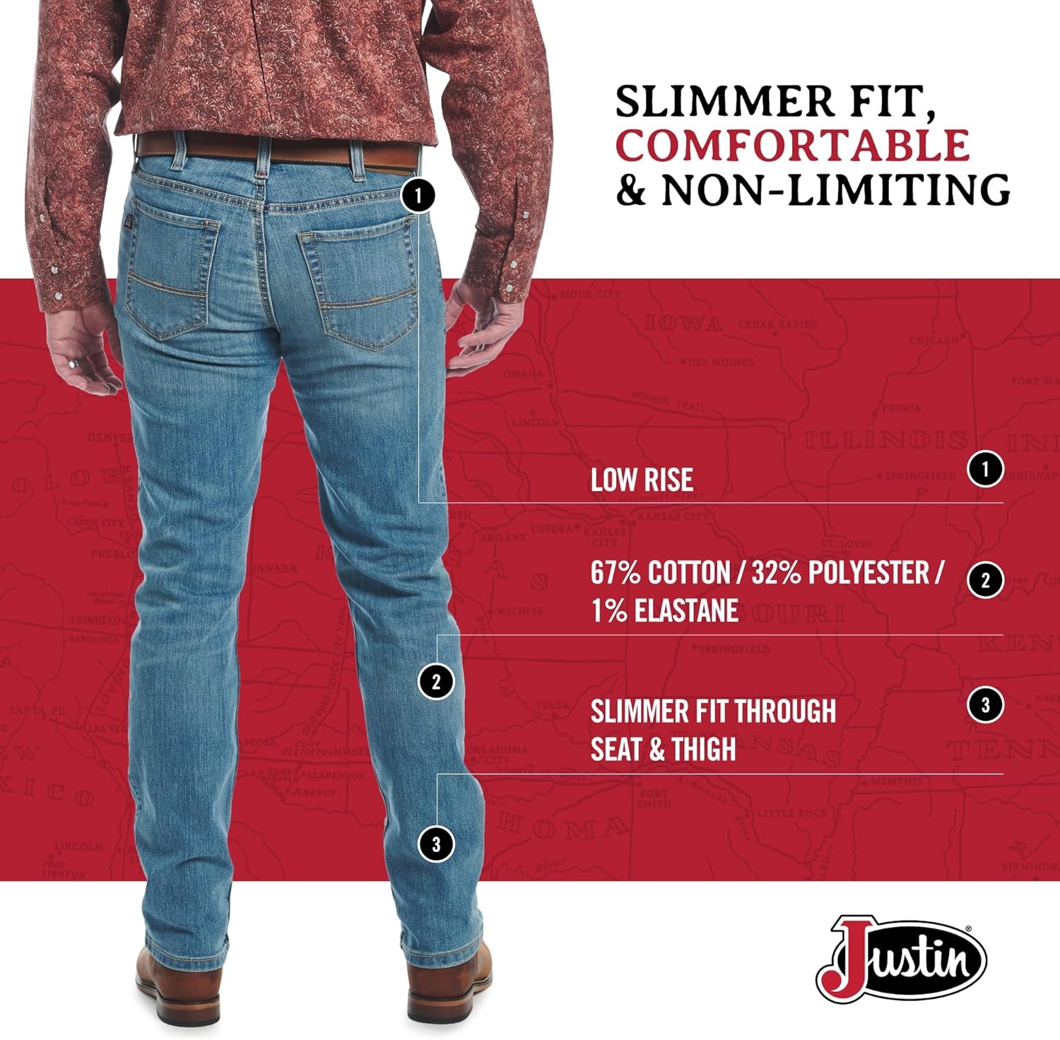 image:imageJustin 1879 J1 Modern Slim Jeans for Men Premium Denim Stylish Fit Comfortable Wear LongLasting Versatile LookLight Wash