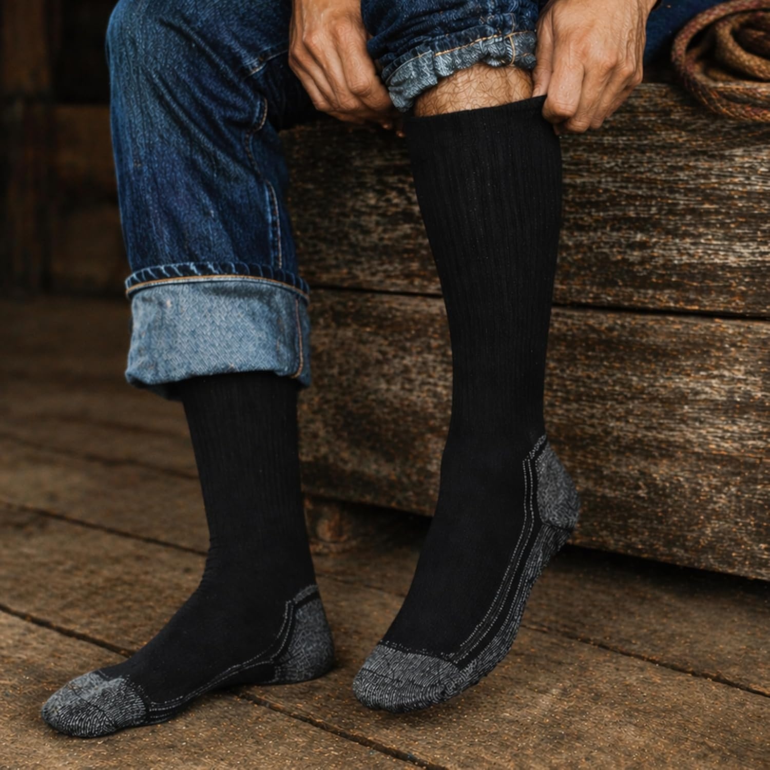image:imageJustin Men Women amp Youth Boot Socks 2 Pack Stretch Comfort Fit Work amp Western Boot SocksBlack