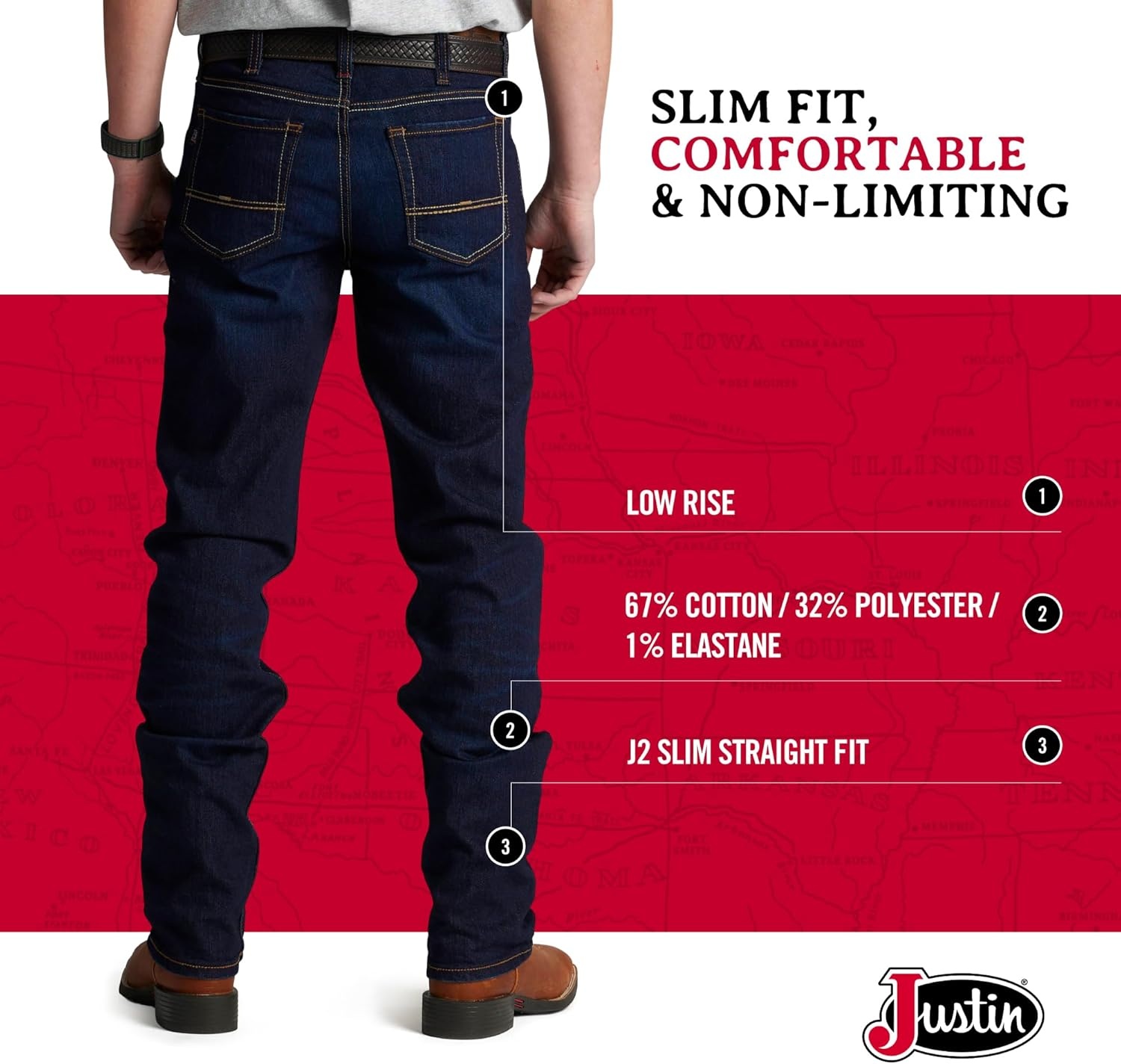 image:imageJustin Mens 1879 J2 Straight Leg JeansDark Wash