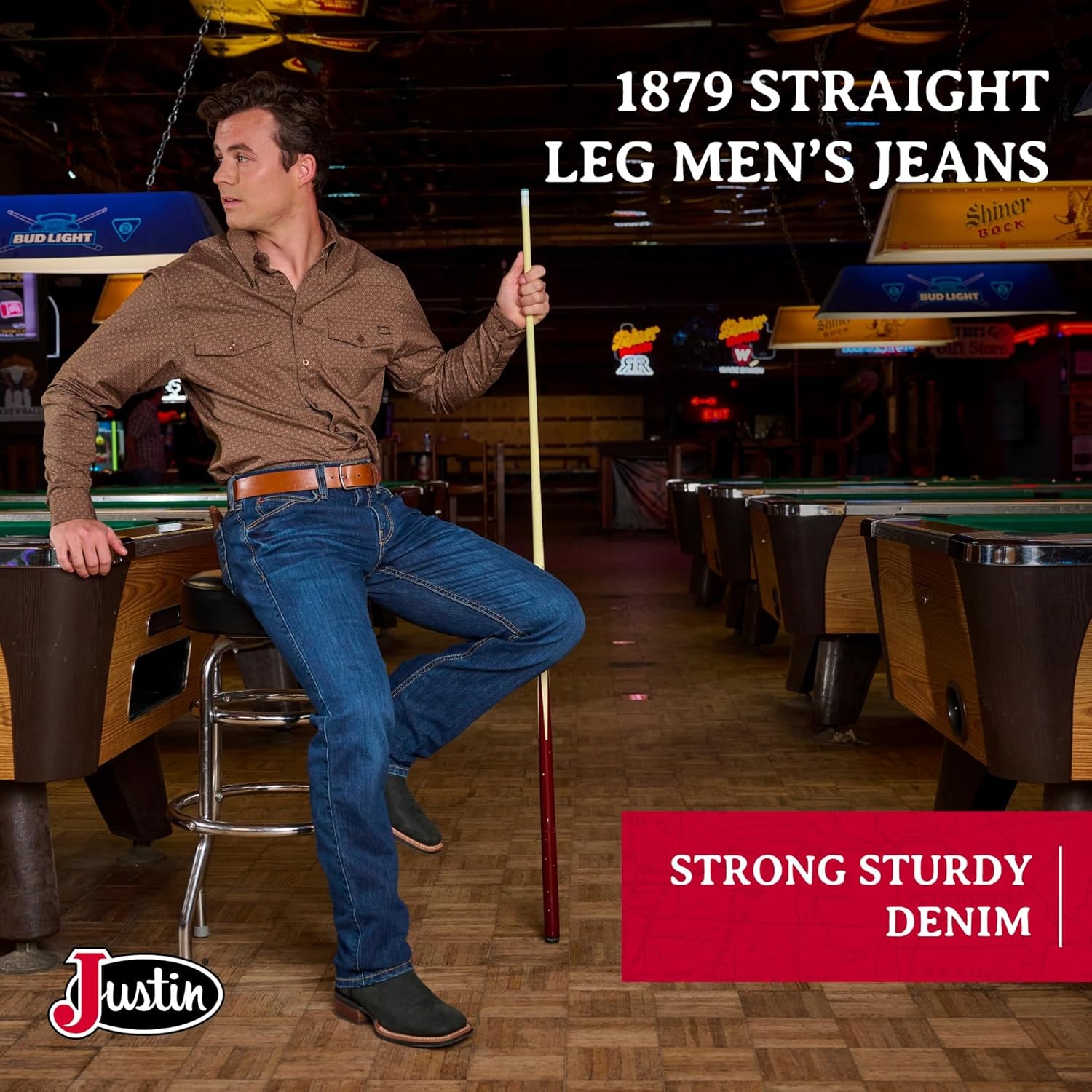 image:imageJustin Mens 1879 J2 Straight Leg JeansMedium Wash