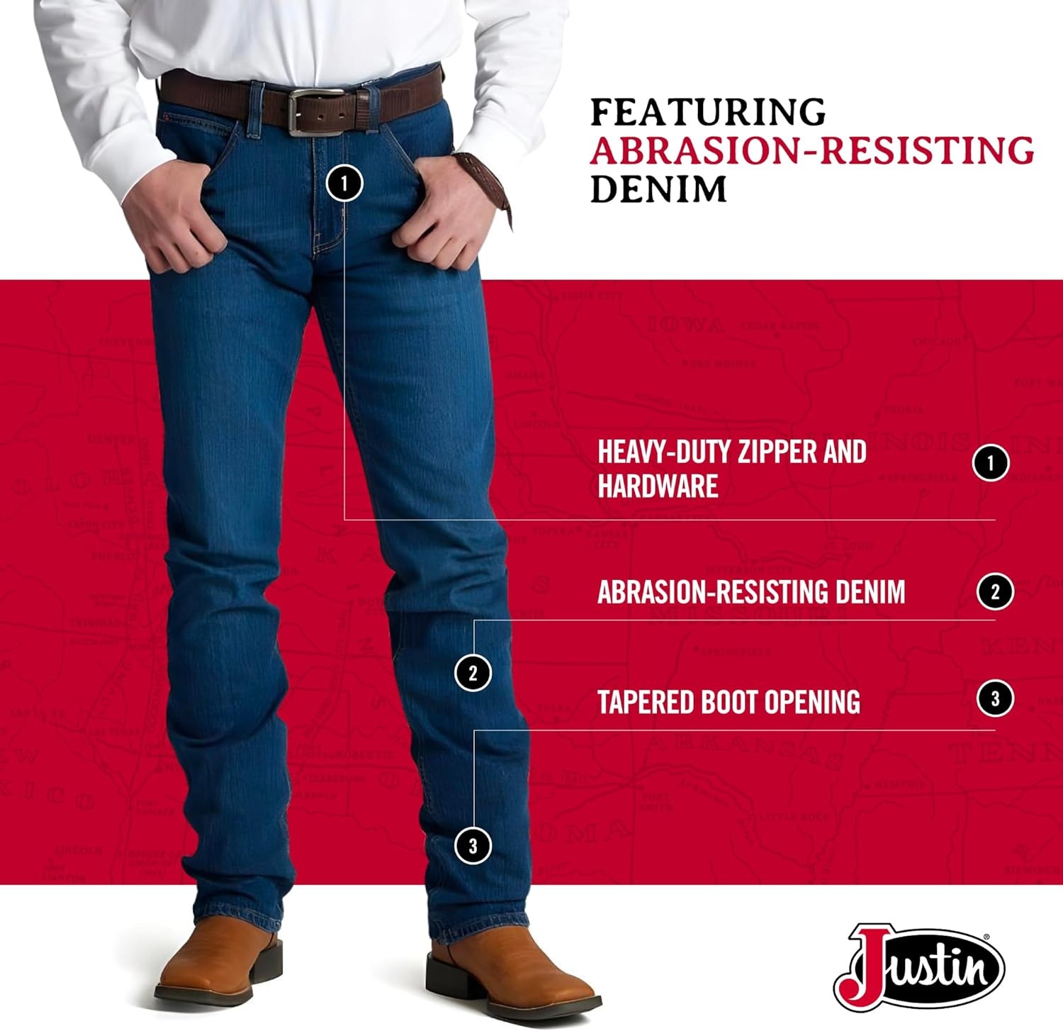 image:imageJustin Mens 1879 J2 Straight Leg JeansMedium Wash