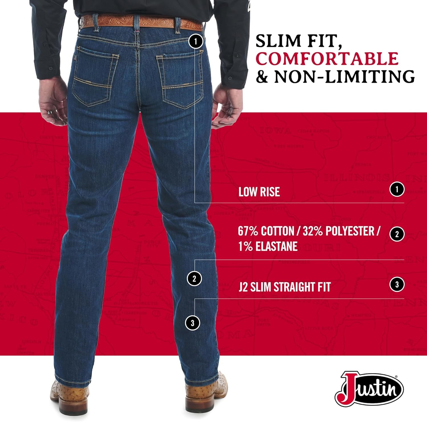 image:imageJustin Mens 1879 J2 Straight Leg JeansMedium Wash