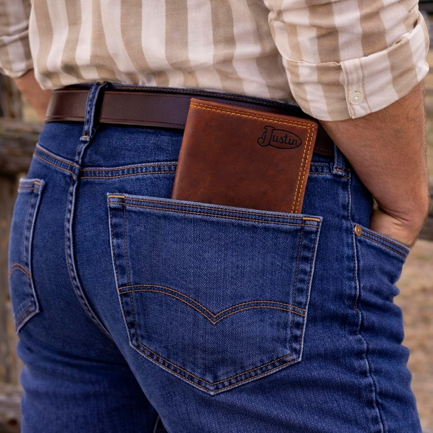 image:imageJustin Mens Genuine Leather Rodeo Wallet Oiled Brown