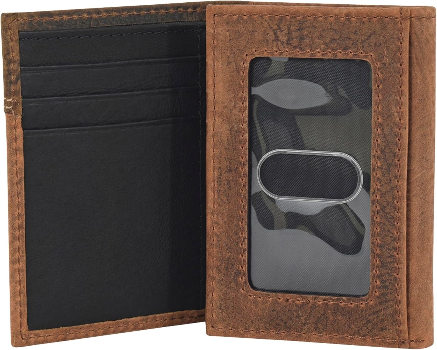 image:imageJustin Mens Genuine Leather Trifold Wallet Tan Basketweave with Brindle Yoke and Oval Concho Detail