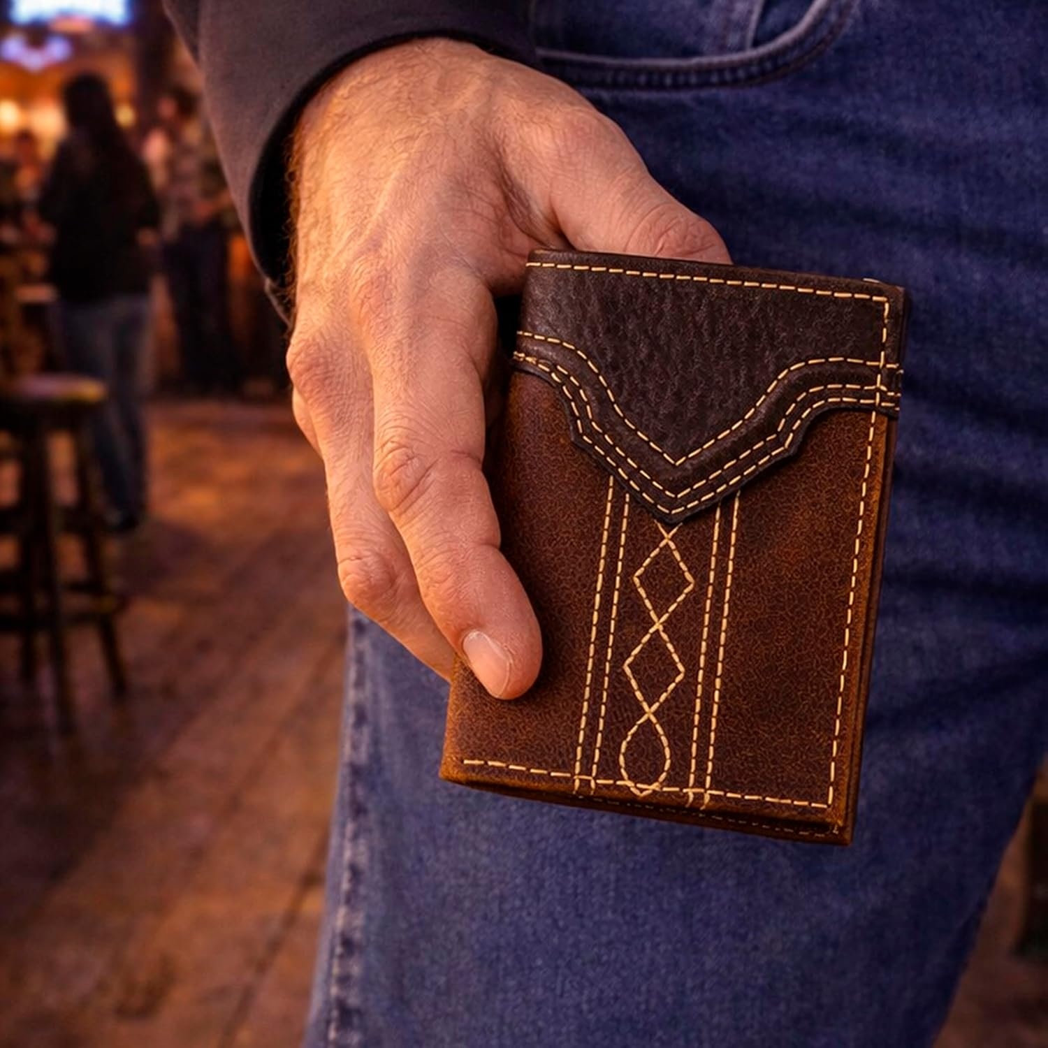 image:imageJustin Mens Genuine Leather Trifold Wallet Yoke With Stitching