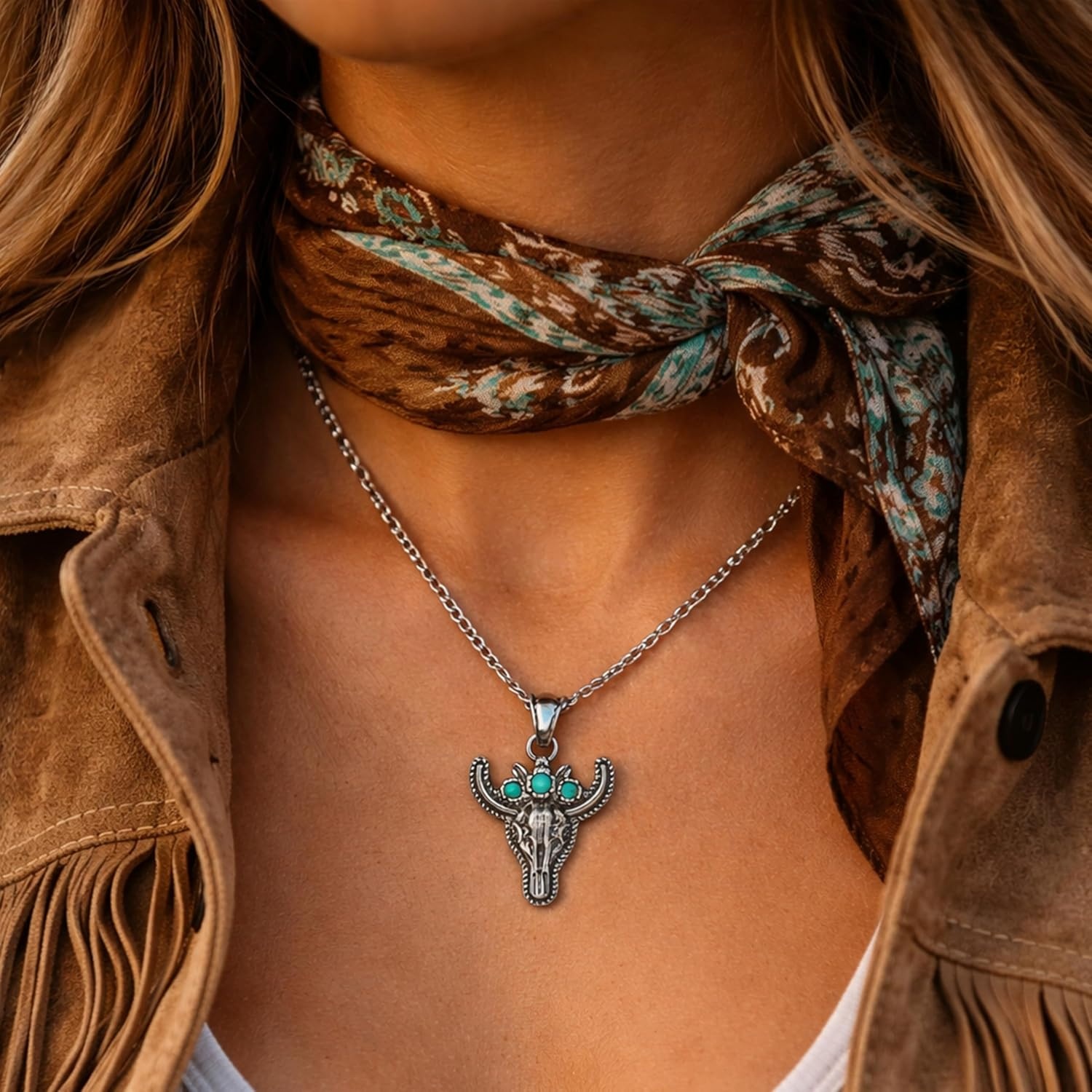 image:imageJustin Necklace Steer Head WFaux Turquoise Flower Crown