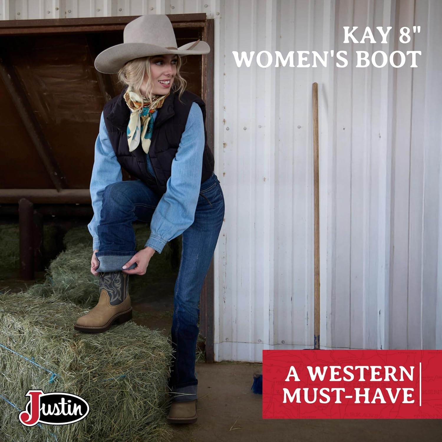 image:imageJustin Gypsy Kay 8 Cowboy Boots for Women Premium FullGrain Leather Womens Cowgirl Boots with Removable Orthotic Footbed SlipResistant Rubber OutsoleTaupe