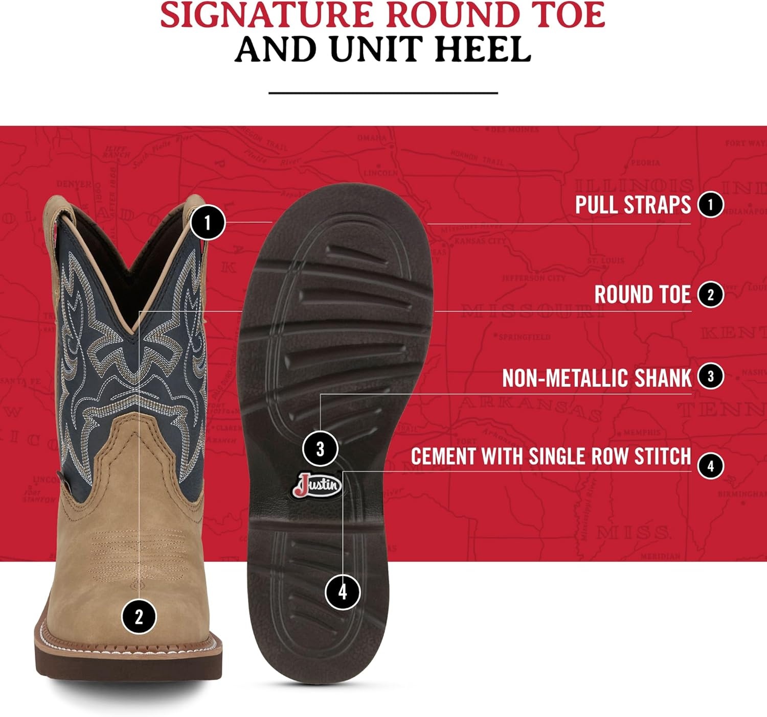 image:imageJustin Gypsy Kay 8 Cowboy Boots for Women Premium FullGrain Leather Womens Cowgirl Boots with Removable Orthotic Footbed SlipResistant Rubber OutsoleHoney