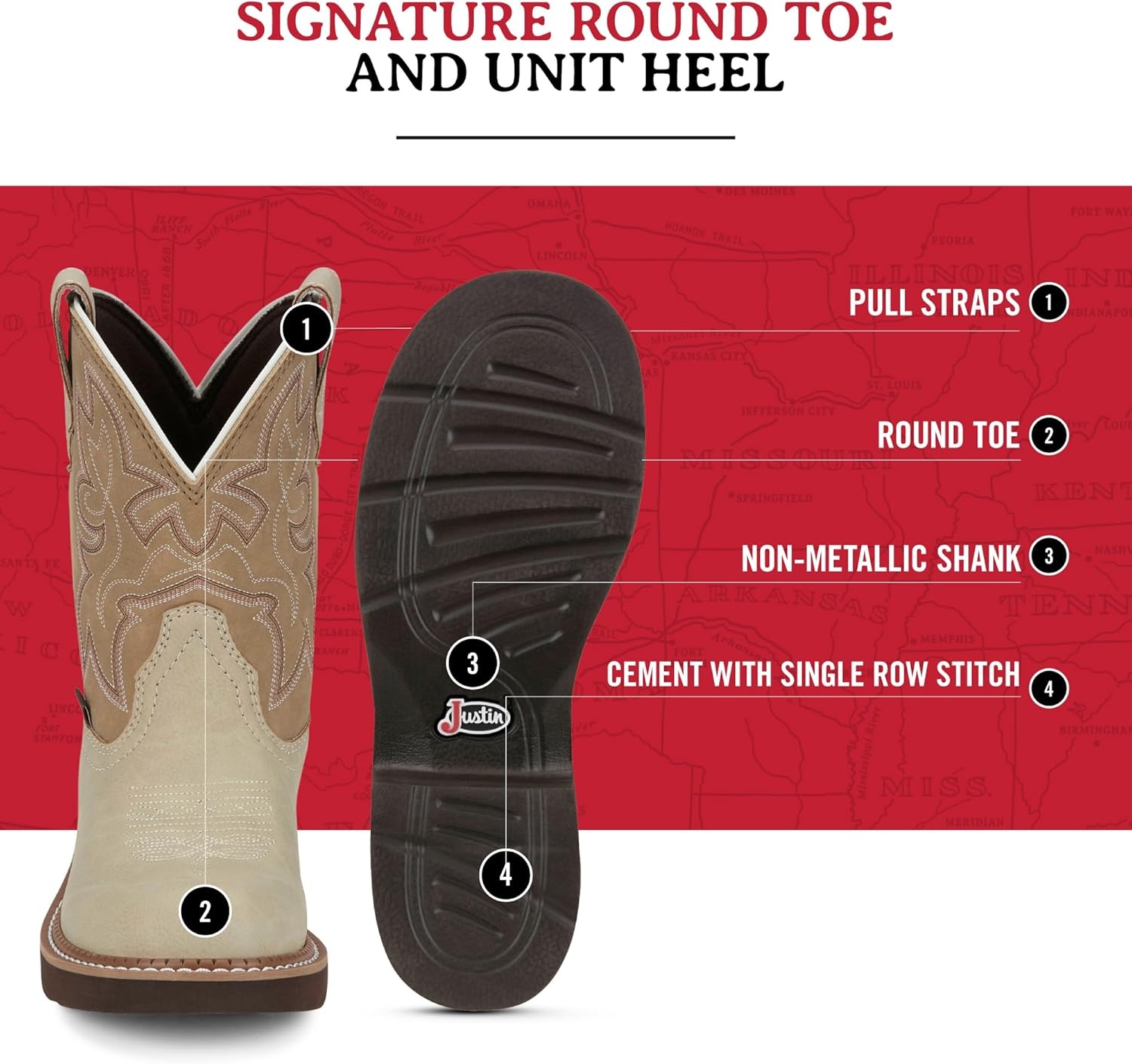 image:imageJustin Gypsy Kay 8 Cowboy Boots for Women Premium FullGrain Leather Womens Cowgirl Boots with Removable Orthotic Footbed SlipResistant Rubber OutsoleTaupe