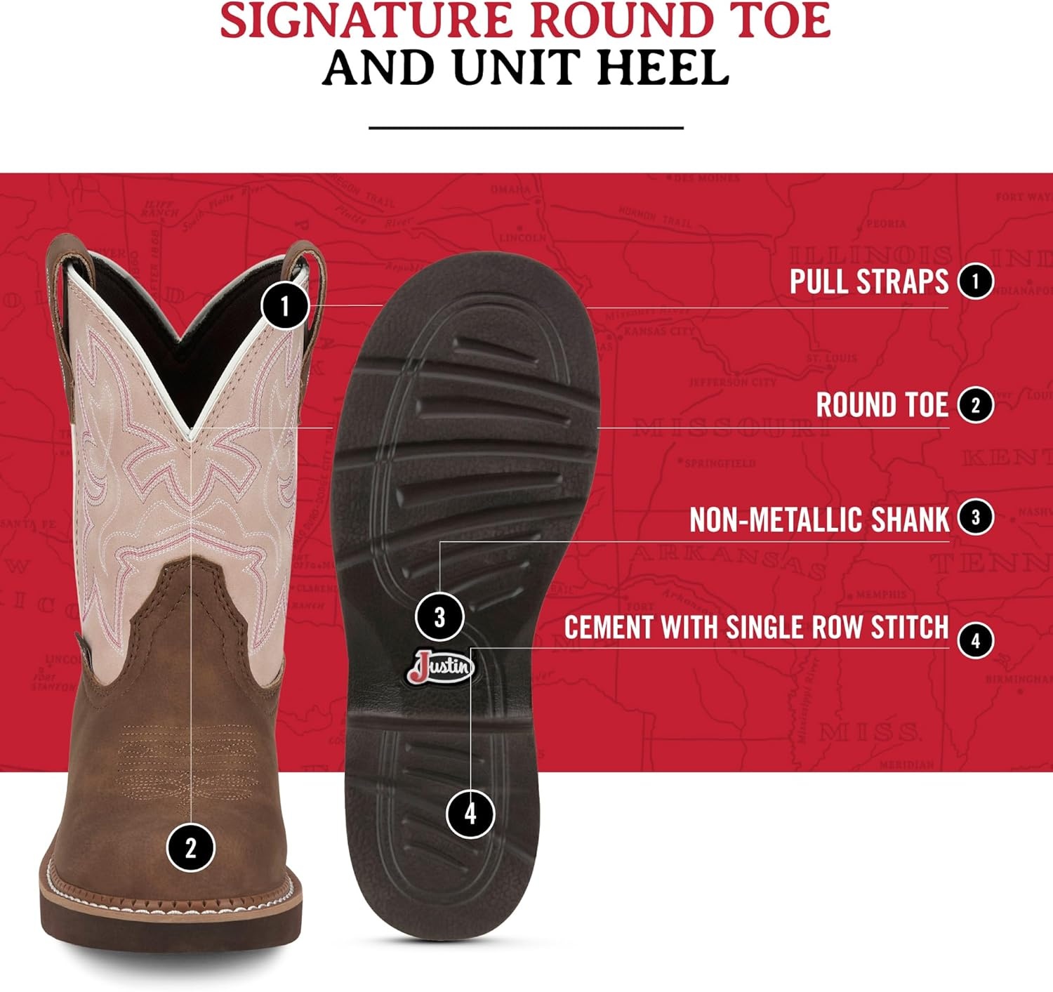 image:imageJustin Gypsy Kay 8 Cowboy Boots for Women Premium FullGrain Leather Womens Cowgirl Boots with Removable Orthotic Footbed SlipResistant Rubber OutsoleWalnut