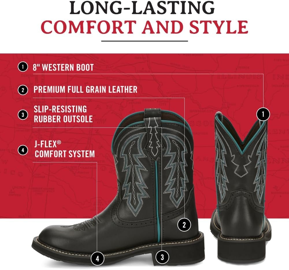 image:imageJustin Lyla 8 Western Boots for Women Gypsy Collection Round Toe Slip Resisting OutsoleBlack