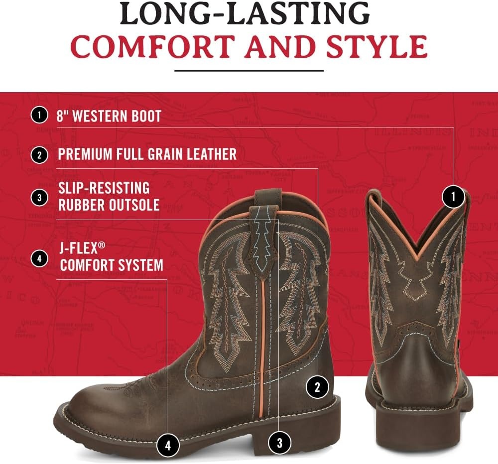 image:imageJustin Lyla 8 Western Boots for Women Gypsy Collection Round Toe Slip Resisting OutsoleBrown