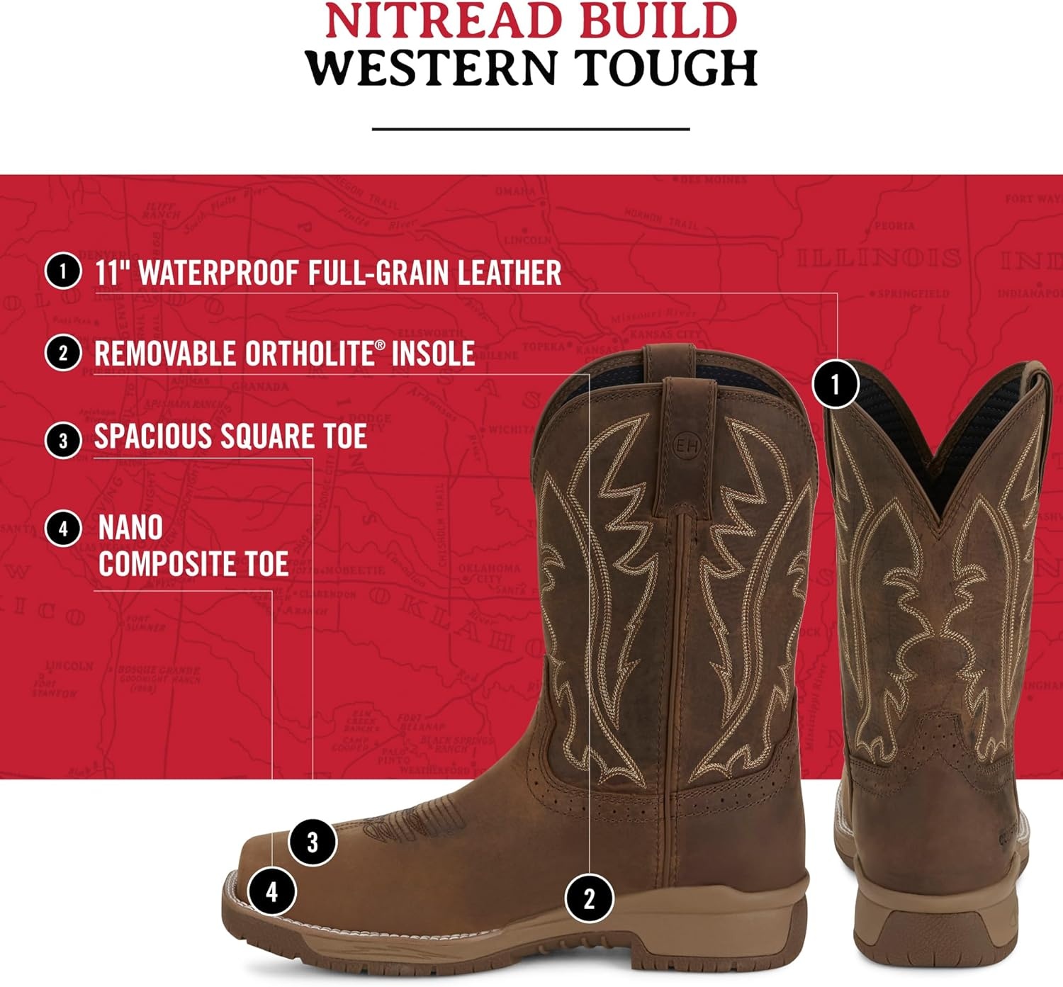 image:imageJustin NiTread 11 Composite Toe Boots for Men Commander Collection Square Toe FullGrain Leather Mens Work Boots with Comfort Footbed and Oil amp SlipResistant OutsoleTaupe