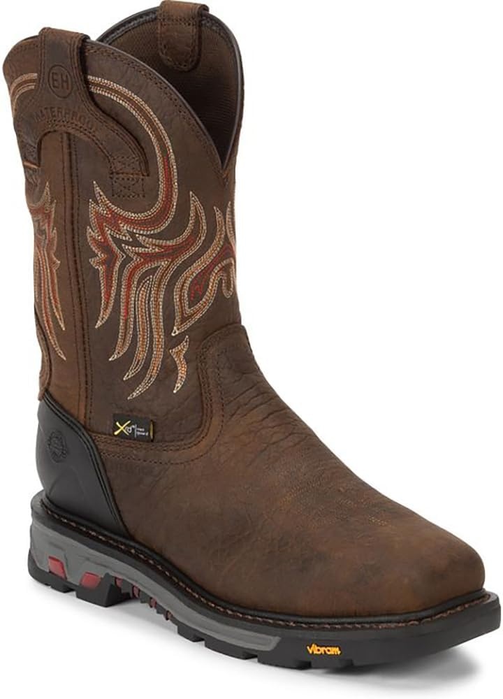 image:imageJustin Work Driscoll 11 Waterproof Met Guard Steel Toe Mens Boots Premium Leather EH ASTM F2413 Rated Vibram OutsolePecan