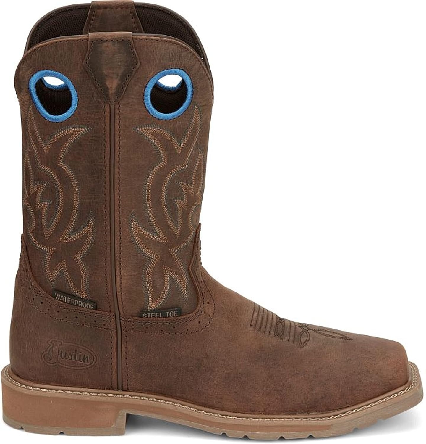 image:imageJustin All Around 11 Work Boots for Men Steel Toe Waterproof Slip amp Oil Resistant EH Rated Leather Rubber SoleWalnut