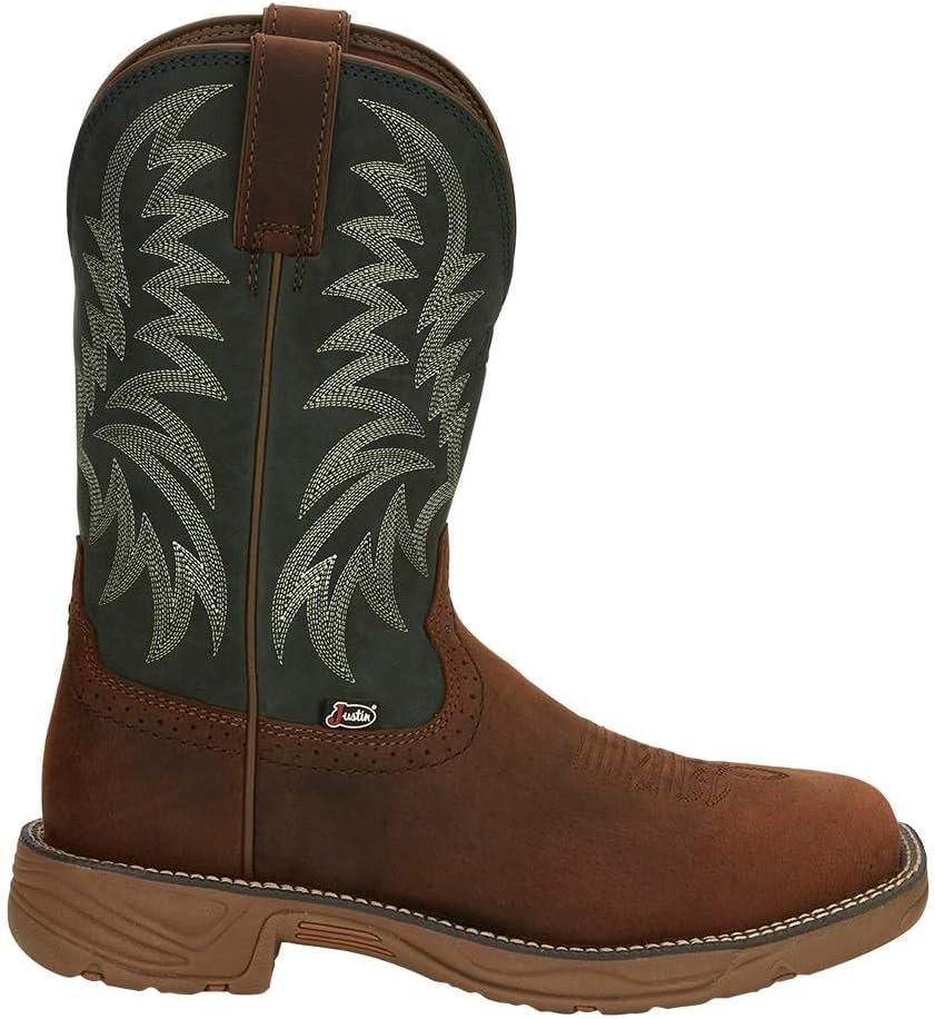 image:imageJustin Boot Company Mens Pecan Brown Water Buffalo 11 Forest Green Top Work BootBrown