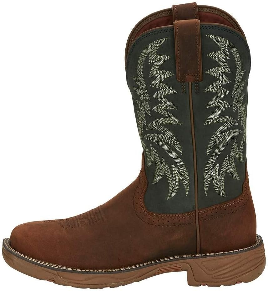 image:imageJustin Boot Company Mens Pecan Brown Water Buffalo 11 Forest Green Top Work BootBrown