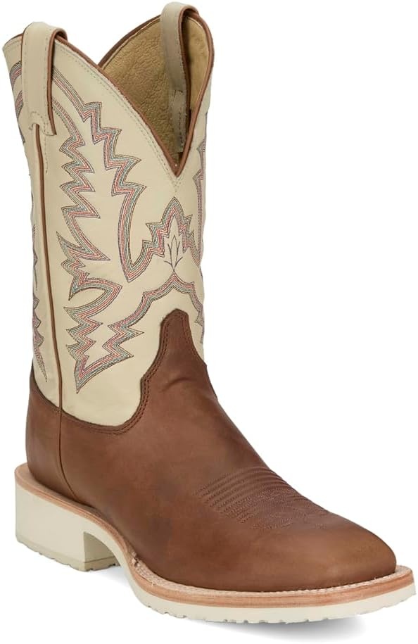 image:imageJustin Boots Mens Trainor Square Toe Pull On Casual Boots Mid Calf Brown Off WhiteBrown