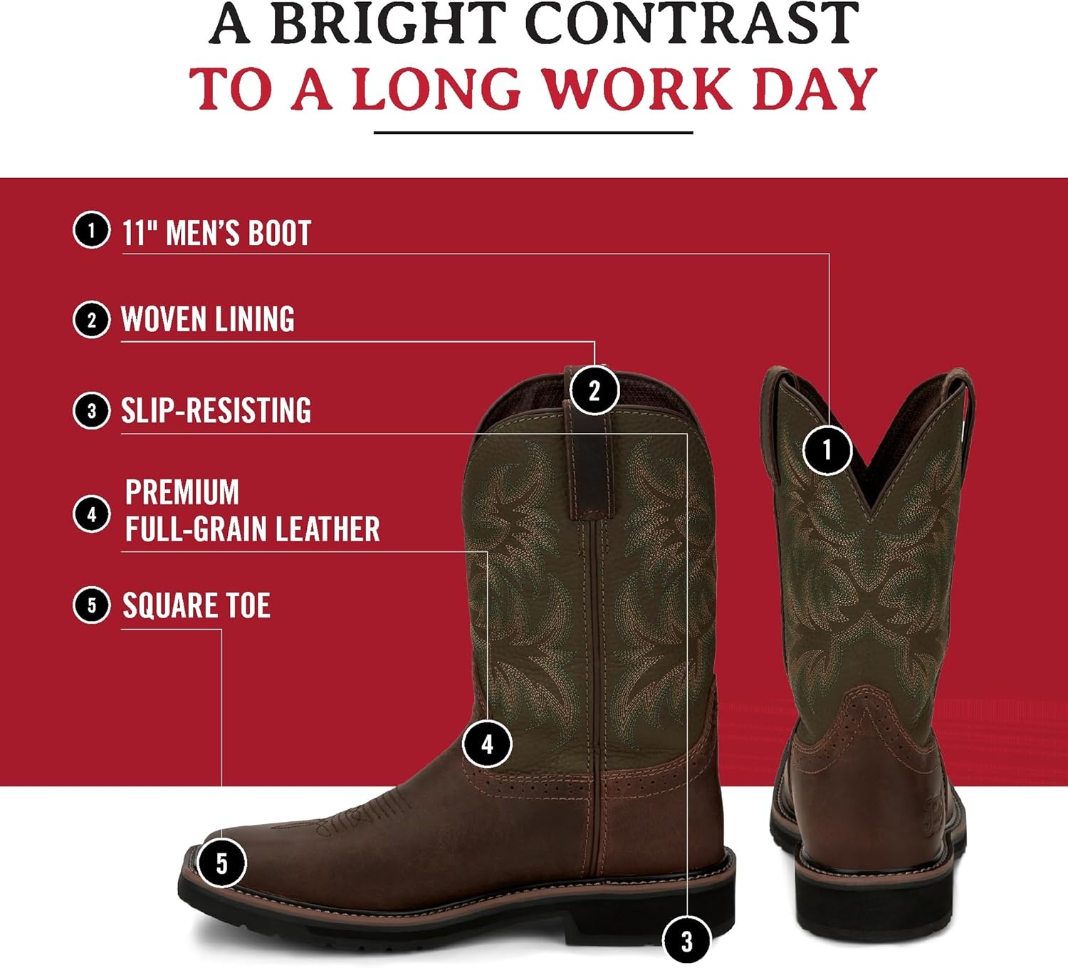 image:imageJustin Driller 11 Work Boot for Men Durable Construction SlipResistant Sole Comfortable FitCedar