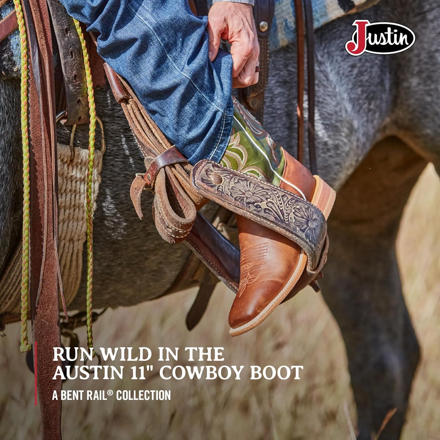 image:imageJustin Mens Austin II 11 tall Bent Rail Western BootCognac
