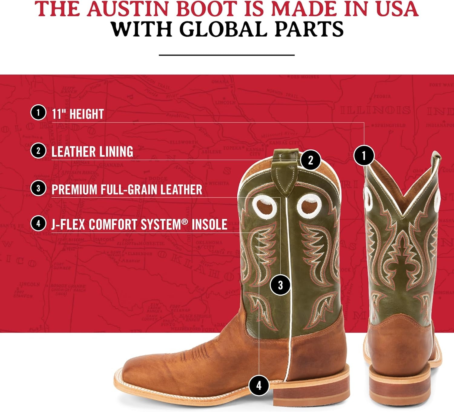 image:imageJustin Mens Austin II 11 tall Bent Rail Western BootCognac