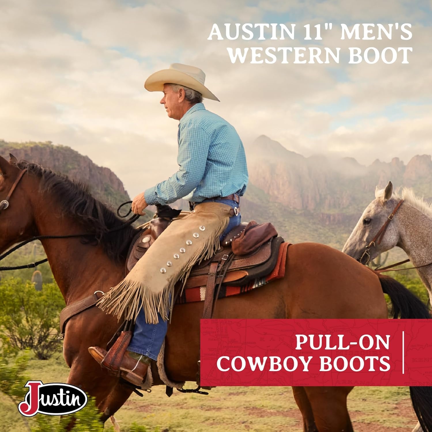image:imageJustin Mens Austin II 11 tall Bent Rail Western BootCognac
