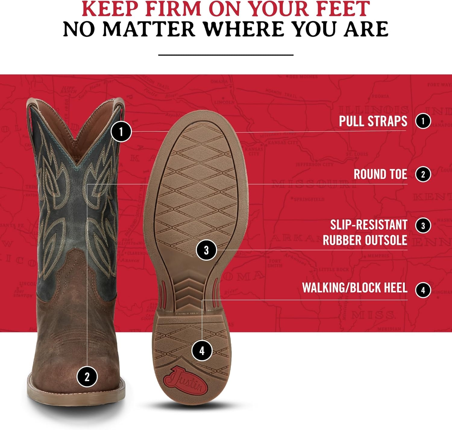 image:imageJustin Rendon 11 Western Boot Mens Round Toe Cowhide Removable Orthotic Insole SlipResistant Rubber OutsoleBarnwood