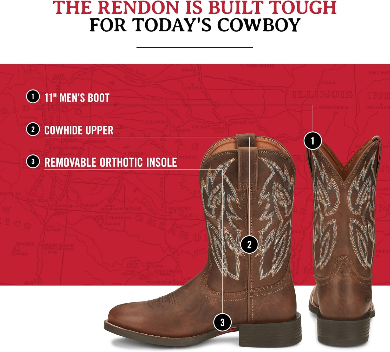 image:imageJustin Rendon 11 Western Boot Mens Round Toe Cowhide Removable Orthotic Insole SlipResistant Rubber OutsolePecan