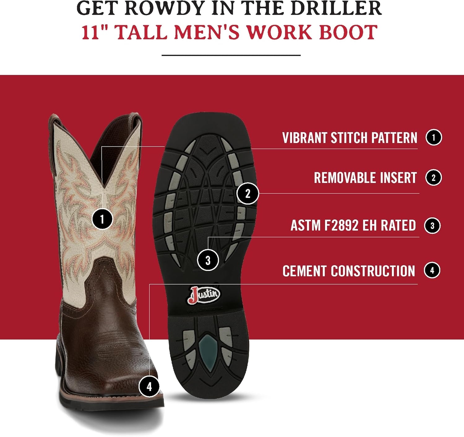 image:imageJustin Switch 11 Composite Toe Work Boots Mens Safety Footwear SlipResistant ASTM RatedCopper