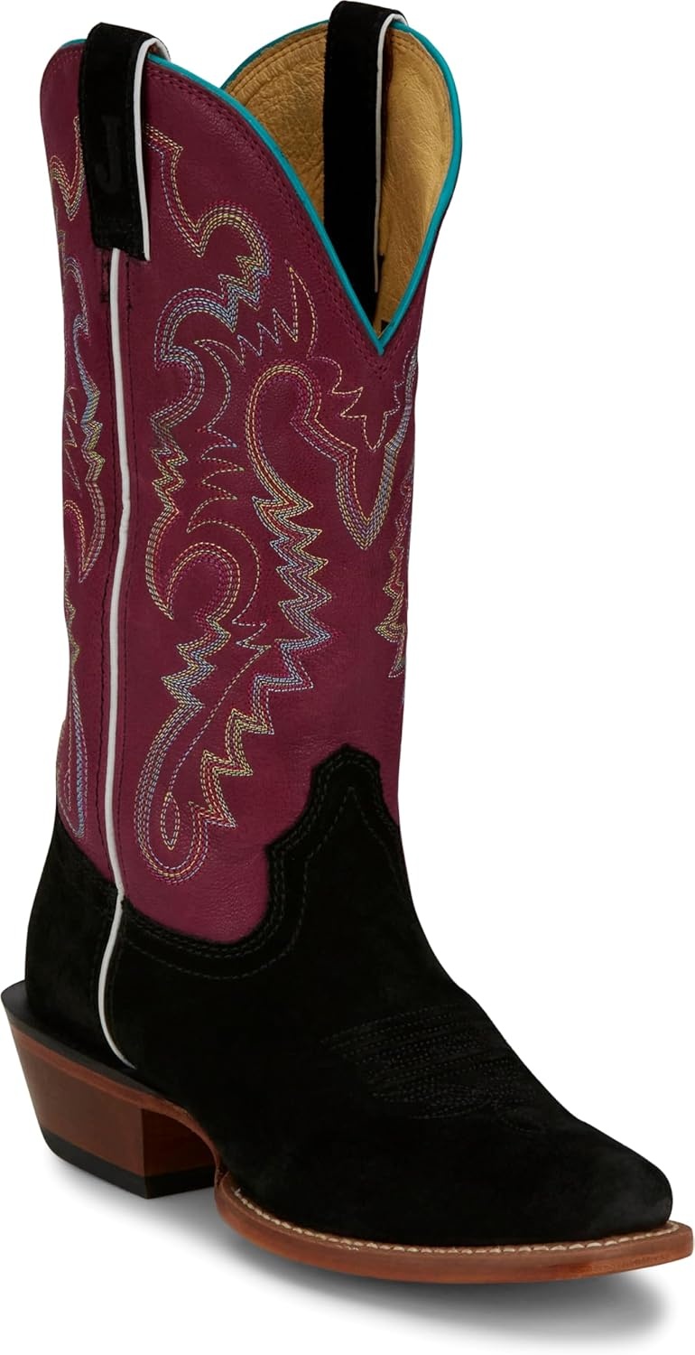 image:imageJustin Annie Up 13 Medium Square Toe Western Boot for Women Goat Leather Western Boots with Suede Vamps amp Ortholite InsoleMidnight Black