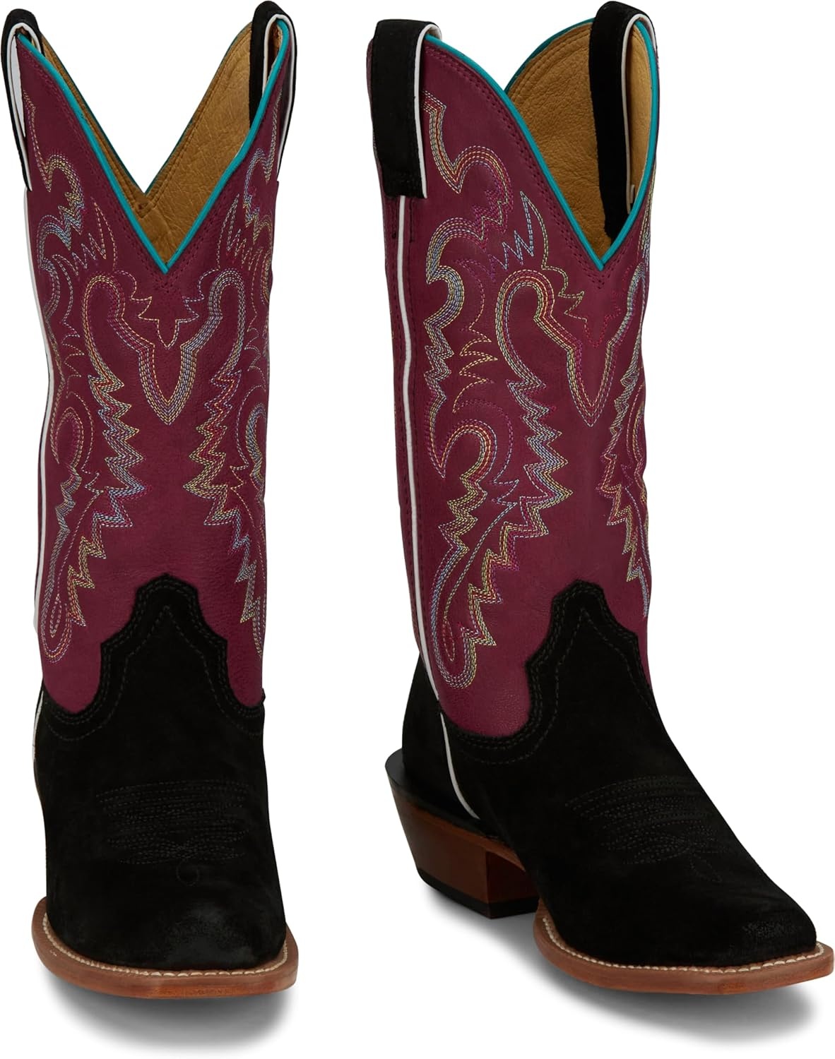 image:imageJustin Annie Up 13 Medium Square Toe Western Boot for Women Goat Leather Western Boots with Suede Vamps amp Ortholite InsoleMidnight Black