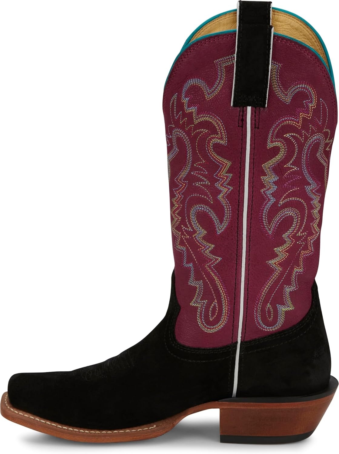 image:imageJustin Annie Up 13 Medium Square Toe Western Boot for Women Goat Leather Western Boots with Suede Vamps amp Ortholite InsoleMidnight Black