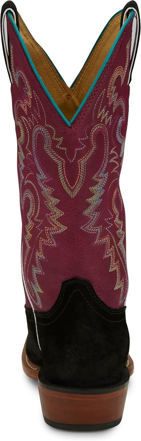 image:imageJustin Annie Up 13 Medium Square Toe Western Boot for Women Goat Leather Western Boots with Suede Vamps amp Ortholite InsoleMidnight Black