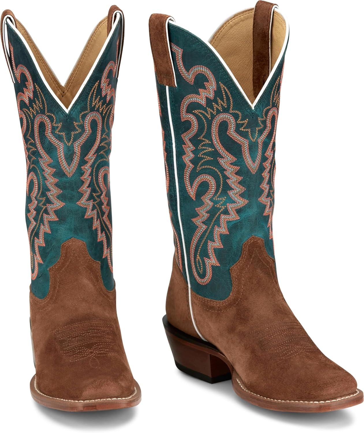 image:imageJustin Annie Up 13 Medium Square Toe Western Boot for Women Goat Leather Western Boots with Suede Vamps amp Ortholite InsoleSedona Tan