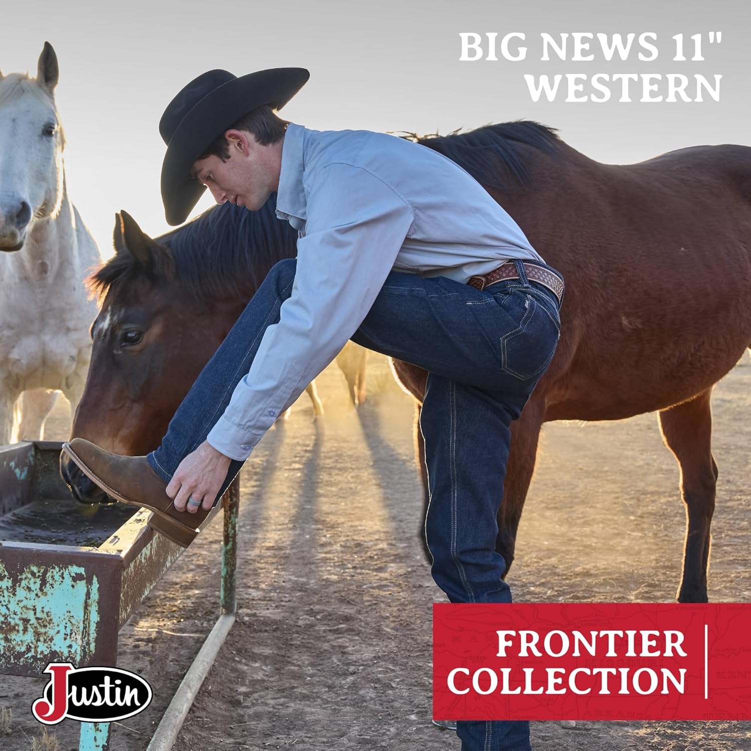 image:imageJustin Big News 11 Western Boots for Men Frontier Collection Square Toe Leather Mens Cowboy Boots with Comfort Footbed amp Heeled Leather OutsoleWalnut