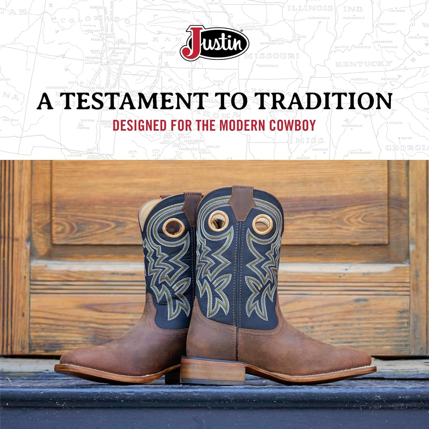 image:imageJustin Big News 11 Western Boots for Men Frontier Collection Square Toe Leather Mens Cowboy Boots with Comfort Footbed amp Heeled Leather OutsoleWalnut