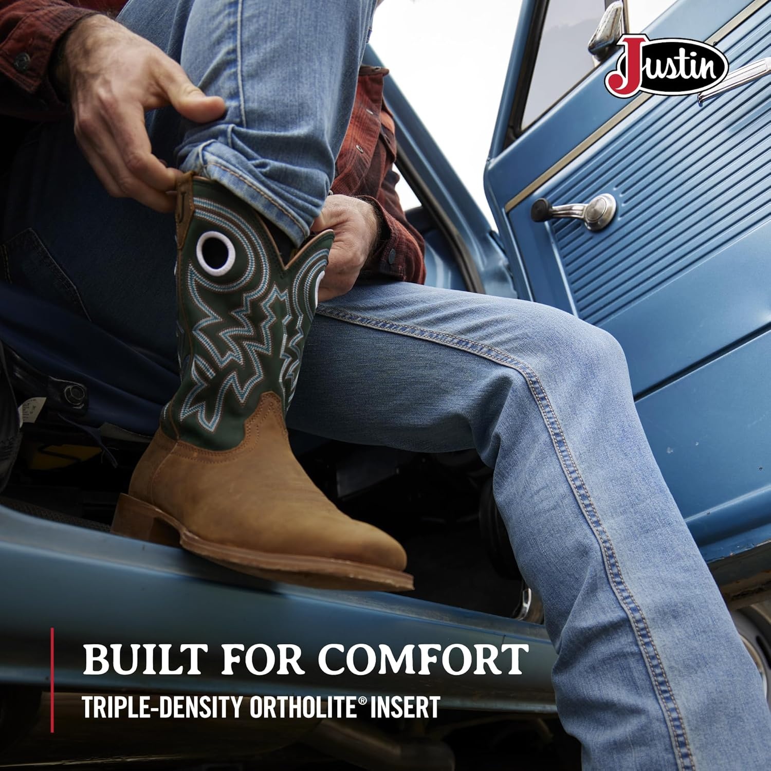image:imageJustin Big News 11 Western Boots for Men Frontier Collection Square Toe Leather Mens Cowboy Boots with Comfort Footbed amp Heeled Leather OutsoleWalnut