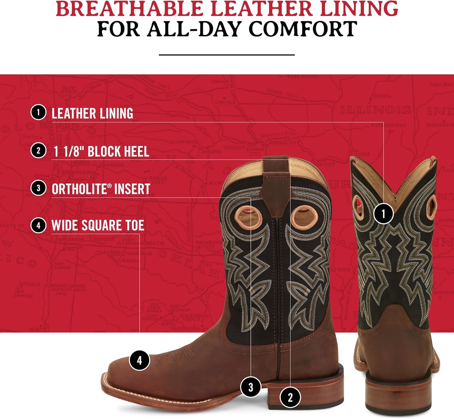 image:imageJustin Big News 11 Western Boots for Men Frontier Collection Square Toe Leather Mens Cowboy Boots with Comfort Footbed amp Heeled Leather OutsoleWalnut