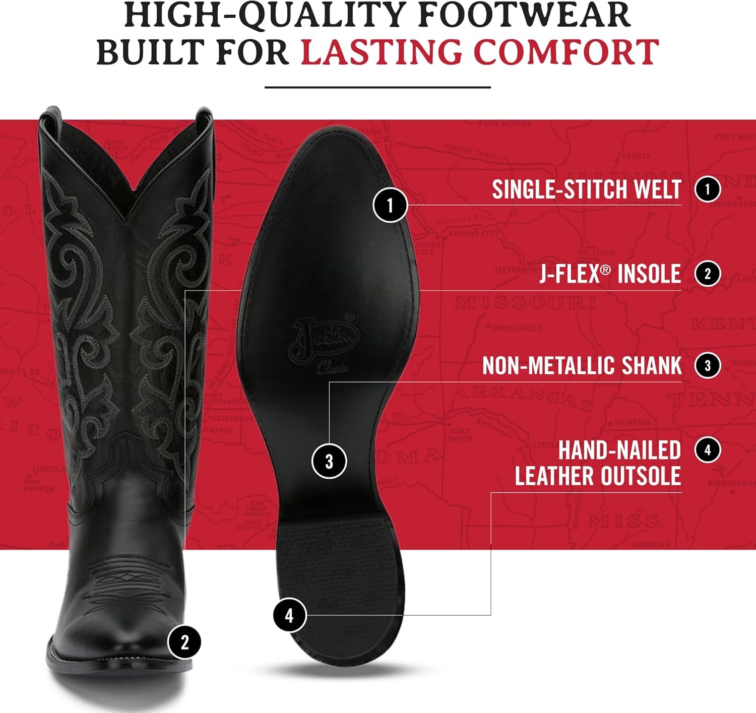 image:imageJustin Buck 13 Cowboy Boots for Men Durable Premium FullGrain Leather Round Toe Western Boots Build with Cushioned Insole amp Full Welt ConstructionBlack