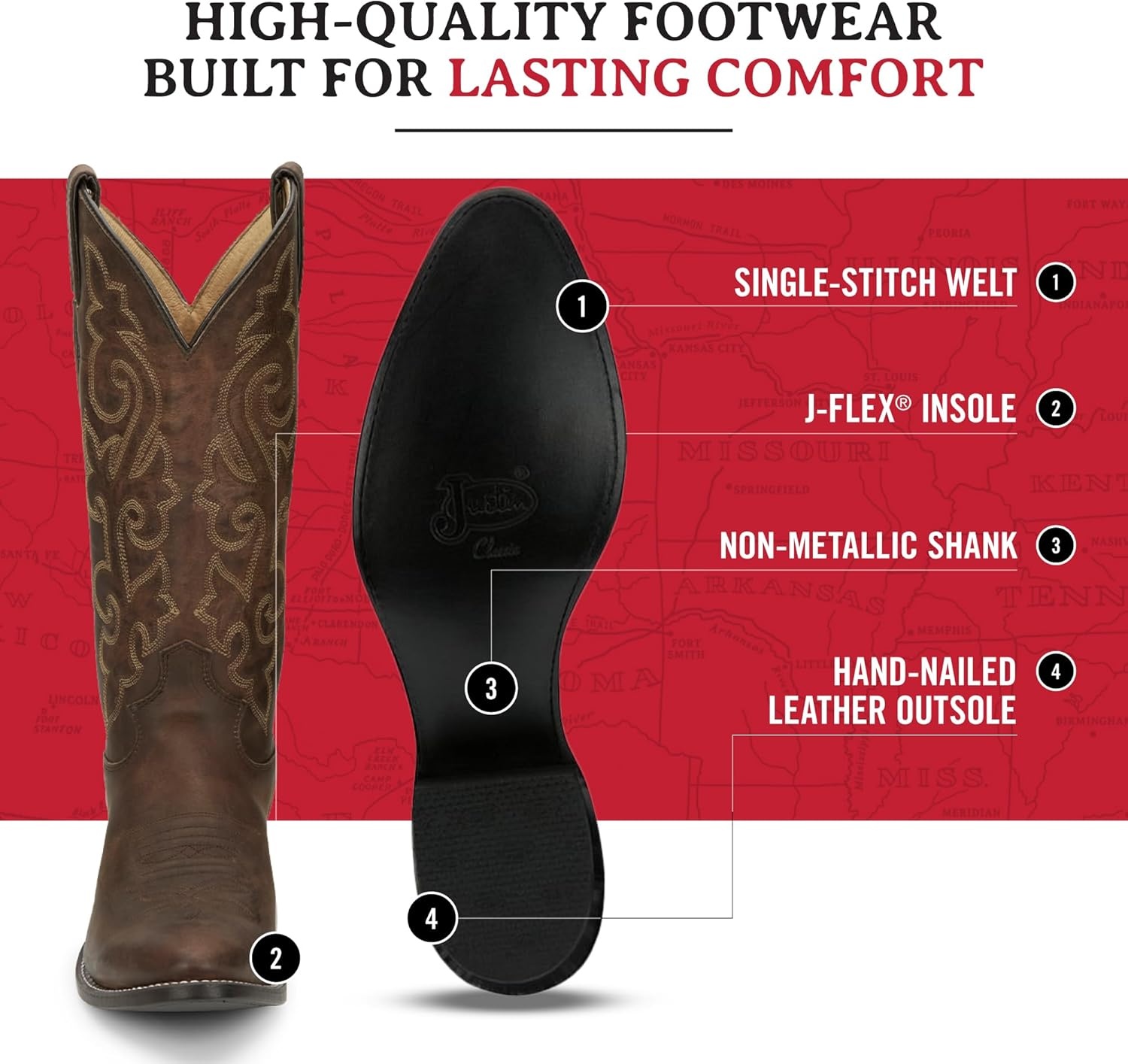 image:imageJustin Buck 13 Cowboy Boots for Men Durable Premium FullGrain Leather Round Toe Western Boots Build with Cushioned Insole amp Full Welt ConstructionBay Apache