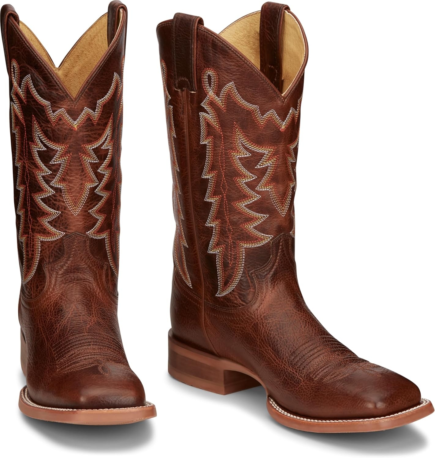 image:imageJustin Carsen 12 Square Toe Western Boot for Men HandDistressed Leather Bold Stitching Orthotic Comfort Rubber OutsoleBrown