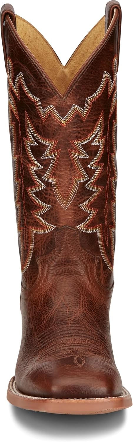 image:imageJustin Carsen 12 Square Toe Western Boot for Men HandDistressed Leather Bold Stitching Orthotic Comfort Rubber OutsoleBrown